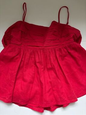 Wayf Red Spaghetti Strap Bustier Top with Gathered Bodice